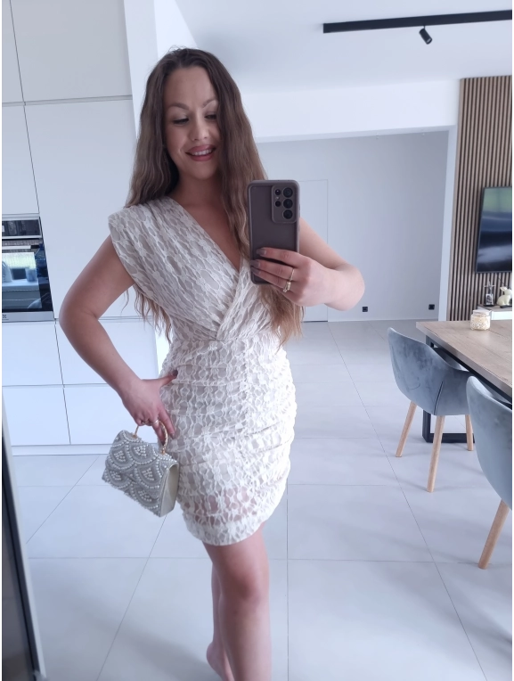 Sukienka TAMARA mini koronka jasny beż