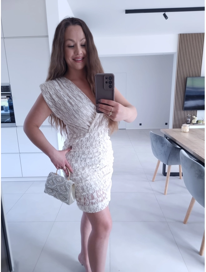 Sukienka TAMARA mini koronka jasny beż