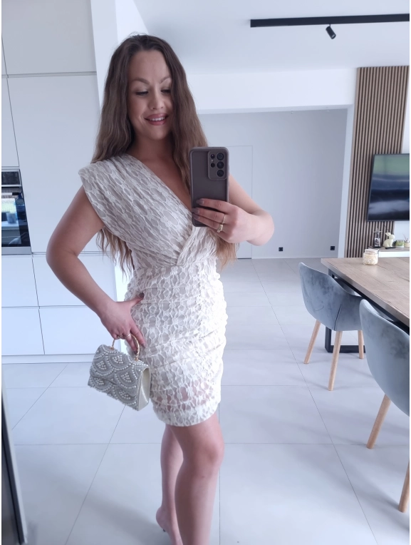 Sukienka TAMARA mini koronka jasny beż