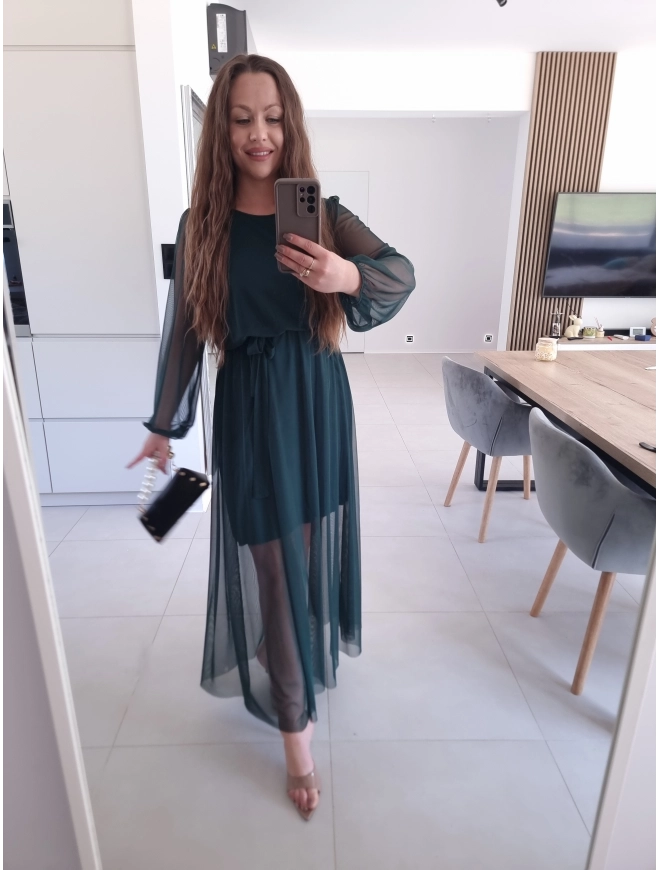 Sukienka ELLE siateczkowa maxi butelkowa zieleń M L XL