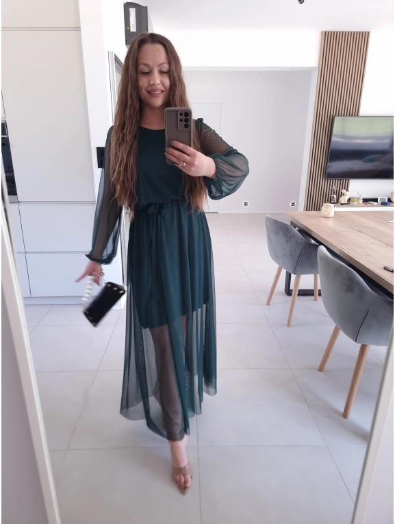 Sukienka ELLE siateczkowa maxi butelkowa zieleń M L XL