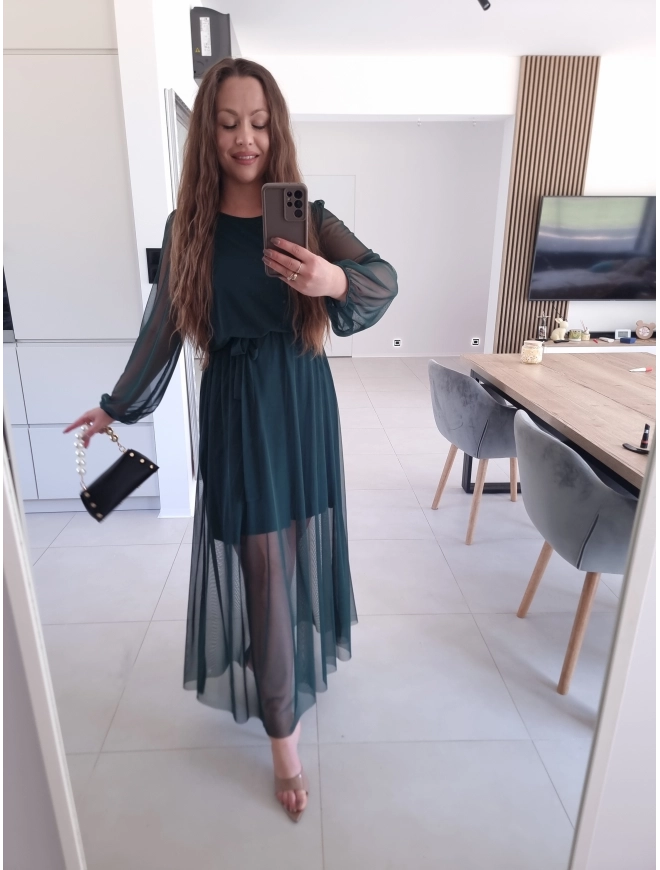 Sukienka ELLE siateczkowa maxi butelkowa zieleń M L XL