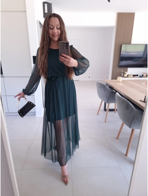 Sukienka ELLE siateczkowa maxi butelkowa zieleń M L XL