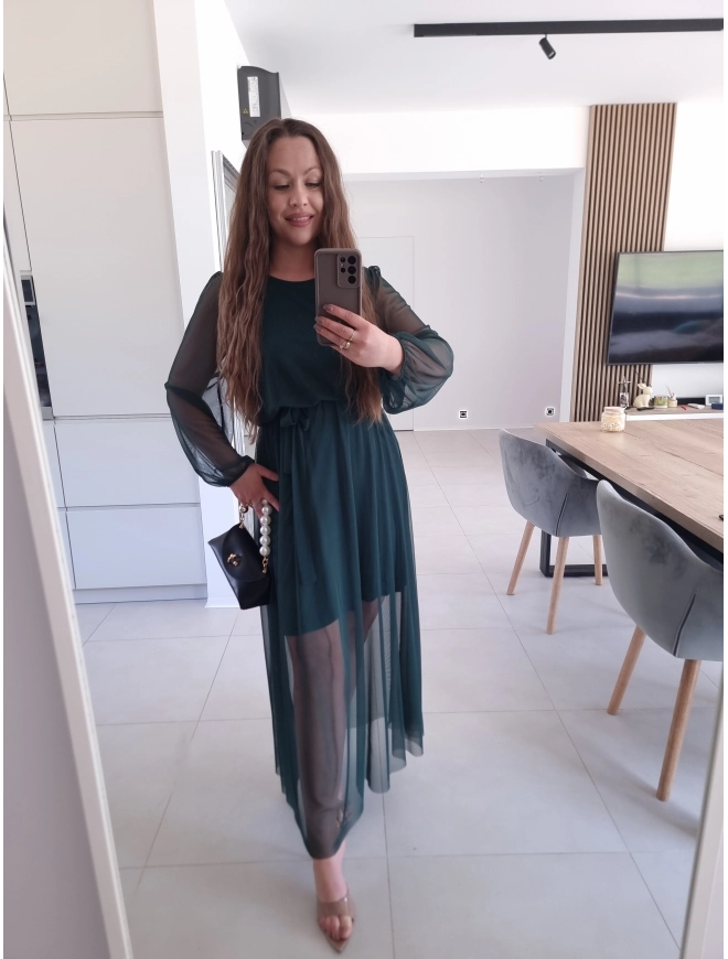 Sukienka ELLE siateczkowa maxi butelkowa zieleń M L XL