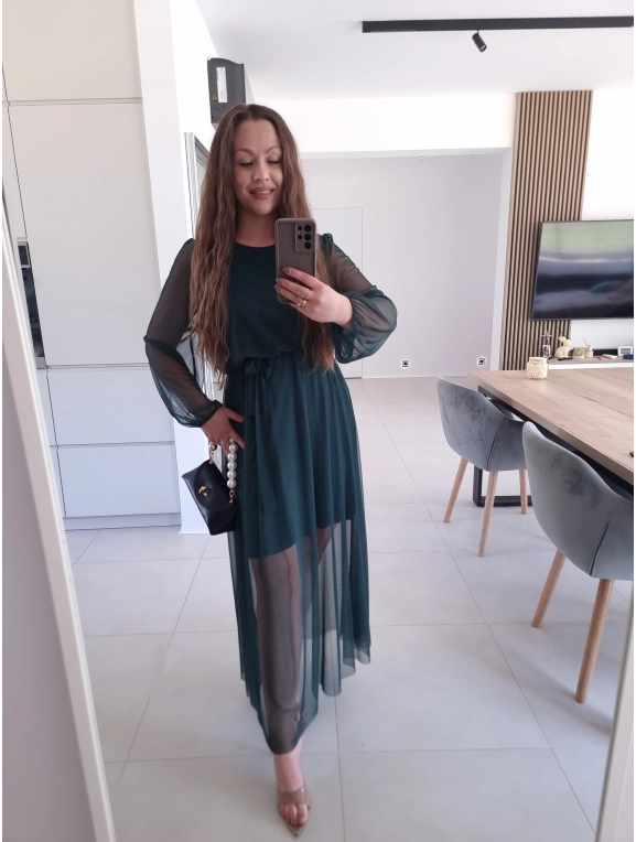 Sukienka ELLE siateczkowa maxi butelkowa zieleń M L XL