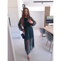Sukienka ELLE siateczkowa maxi butelkowa zieleń M L XL
