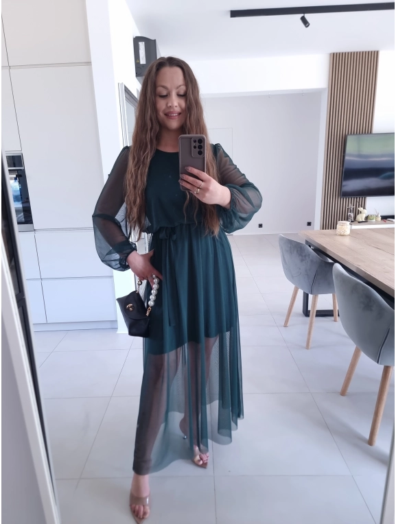 Sukienka ELLE siateczkowa maxi butelkowa zieleń M L XL