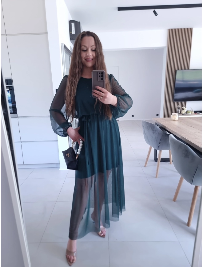 Sukienka ELLE siateczkowa maxi butelkowa zieleń M L XL