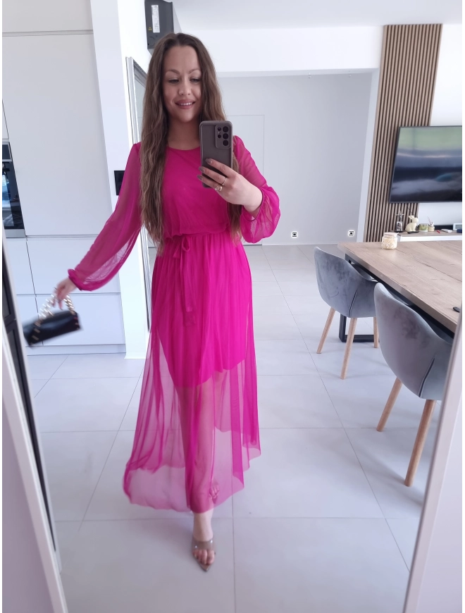 Sukienka ELLE siateczkowa maxi FUKSJA M L XL