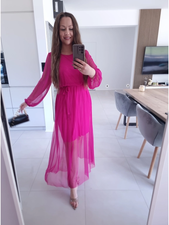 Sukienka ELLE siateczkowa maxi FUKSJA M L XL