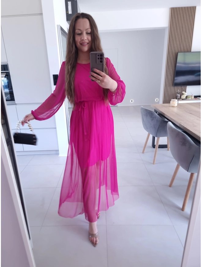 Sukienka ELLE siateczkowa maxi FUKSJA M L XL
