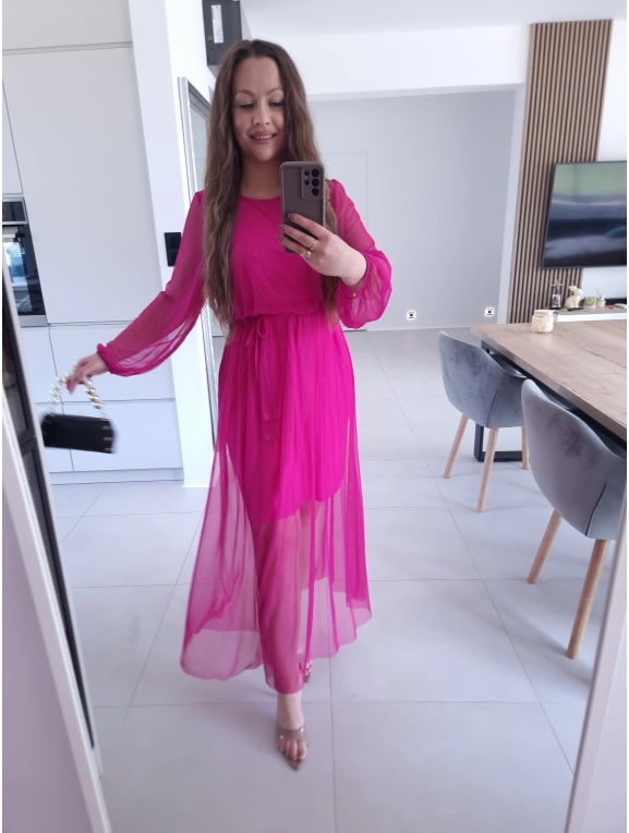 Sukienka ELLE siateczkowa maxi FUKSJA M L XL
