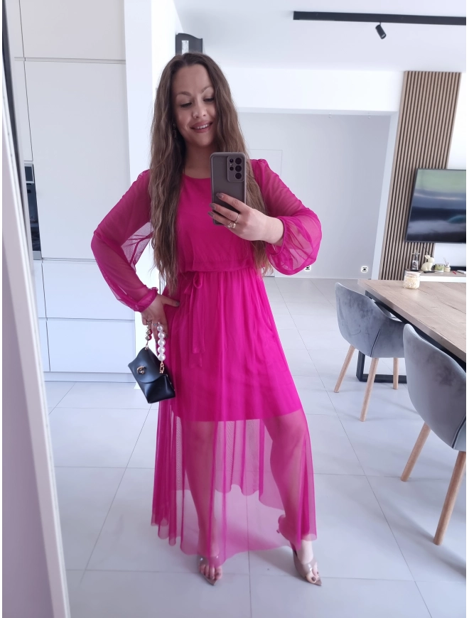 Sukienka ELLE siateczkowa maxi FUKSJA M L XL