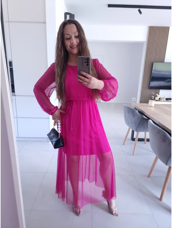 Sukienka ELLE siateczkowa maxi FUKSJA M L XL