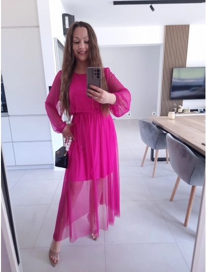 Sukienka ELLE siateczkowa maxi FUKSJA M L XL