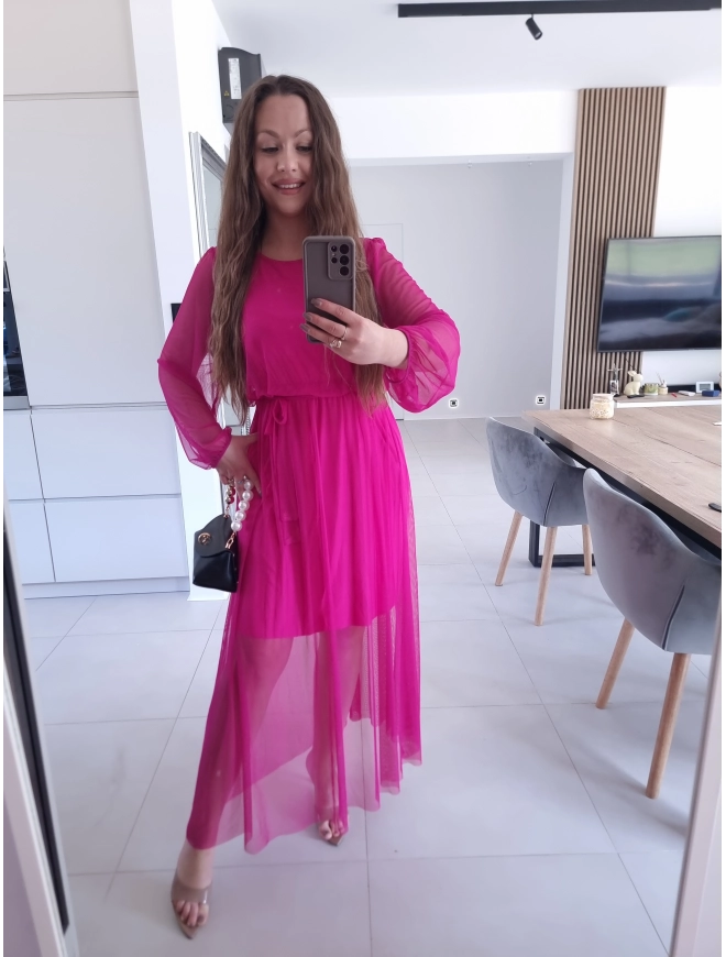 Sukienka ELLE siateczkowa maxi FUKSJA M L XL