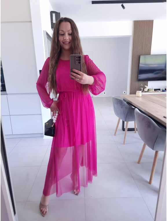 Sukienka ELLE siateczkowa maxi FUKSJA M L XL