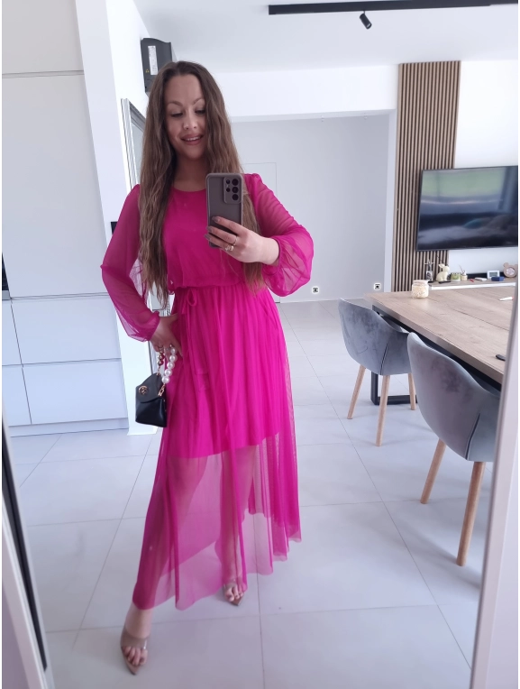 Sukienka ELLE siateczkowa maxi FUKSJA M L XL