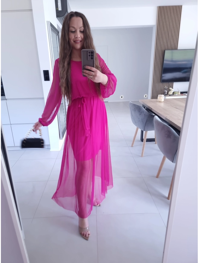 Sukienka ELLE siateczkowa maxi FUKSJA M L XL