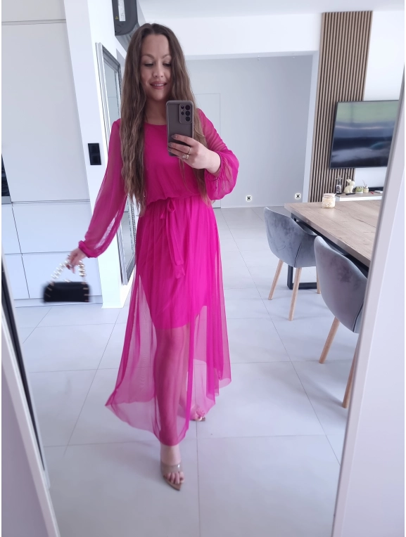 Sukienka ELLE siateczkowa maxi FUKSJA M L XL
