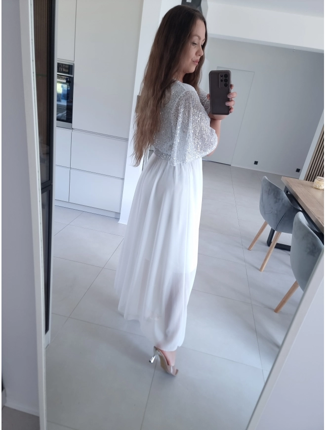 Sukienka BEŻOWA SELENE MAXI ELEGANCKA cekiny L XL XXL
