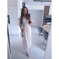Sukienka BEŻOWA SELENE MAXI ELEGANCKA cekiny L XL XXL