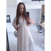 Sukienka BEŻOWA SELENE MAXI ELEGANCKA cekiny L XL XXL