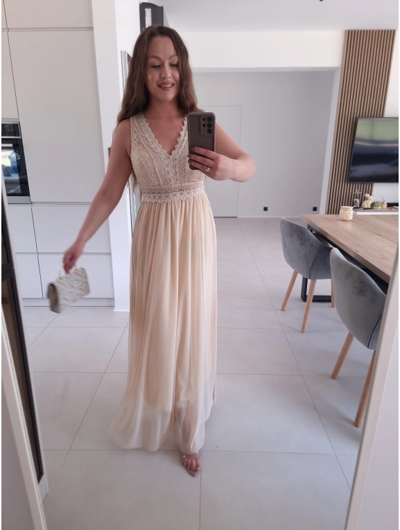 Sukienka DORIA ECRU elegancka  maxi siatka S M L