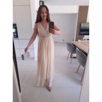 Sukienka DORIA ECRU elegancka  maxi siatka S M L