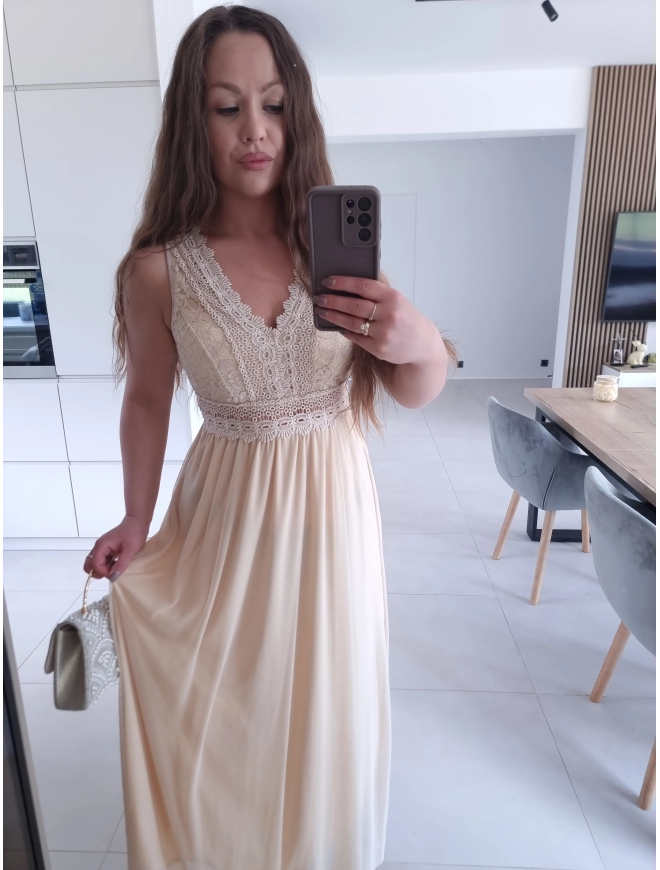 Sukienka DORIA ECRU elegancka  maxi siatka S M L