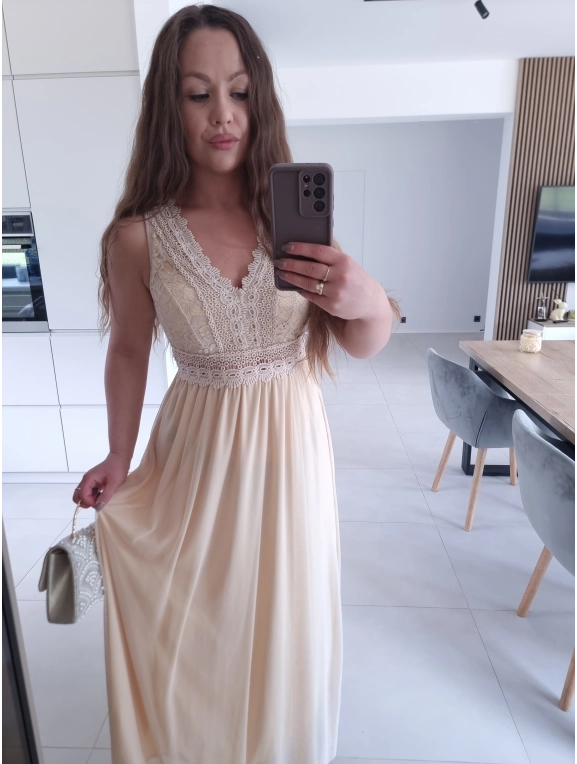 Sukienka DORIA ECRU elegancka  maxi siatka S M L