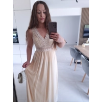 Sukienka DORIA ECRU elegancka  maxi siatka S M L