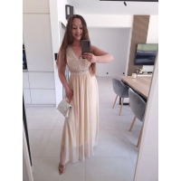 Sukienka DORIA ECRU elegancka  maxi siatka S M L