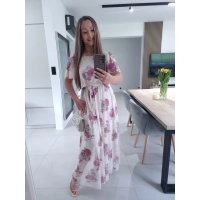 Sukienka siateczkowa KLARA 36-44 kremowa w kwiaty