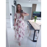 Sukienka siateczkowa KLARA 36-44 kremowa w kwiaty