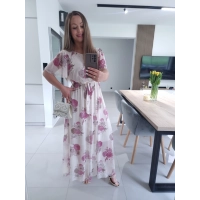 Sukienka siateczkowa KLARA 36-44 kremowa w kwiaty