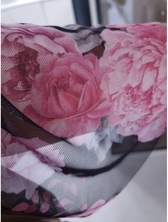 Sukienka siateczkowa KLARA 36-44 czarna peonie