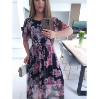 Sukienka siateczkowa KLARA 36-44 czarna peonie