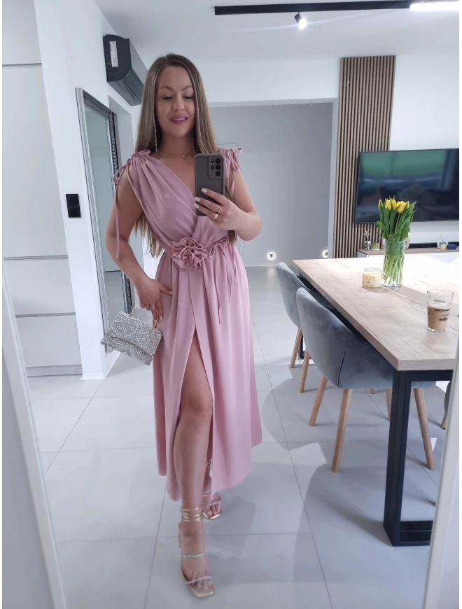 Sukienka SENIORITA z róża z rozcięciem 38-44