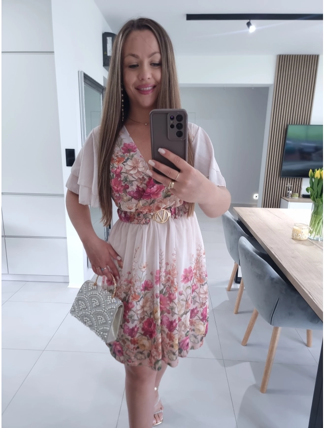 Sukienka SELENA  w kwiaty ecru M L XL