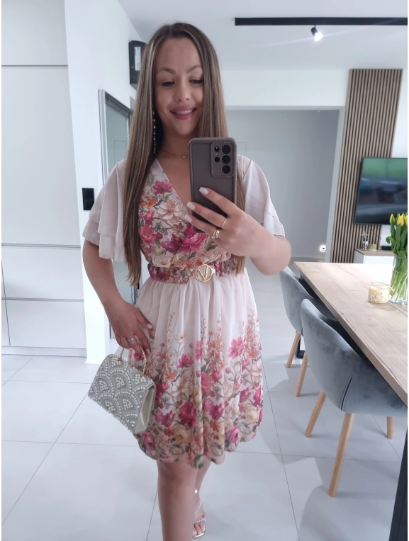 Sukienka SELENA  w kwiaty ecru M L XL
