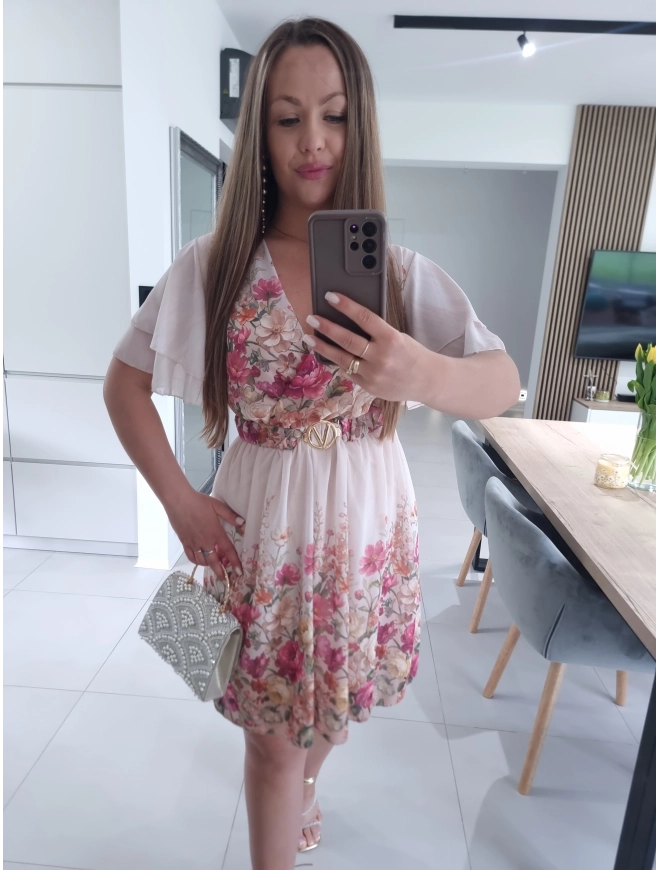 Sukienka SELENA  w kwiaty ecru M L XL