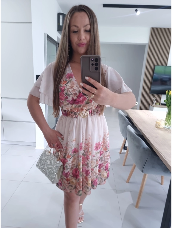 Sukienka SELENA  w kwiaty ecru M L XL