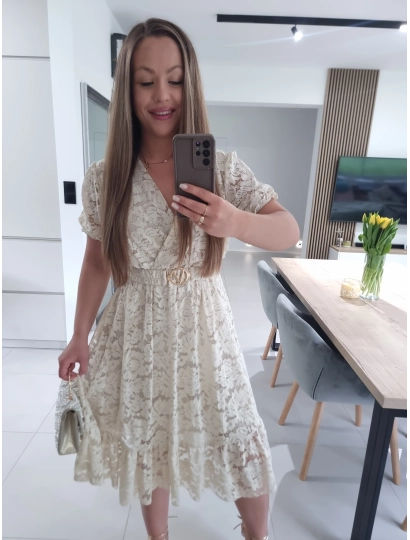 Sukienka GLAMOUR beż krem koronka L XL XXL