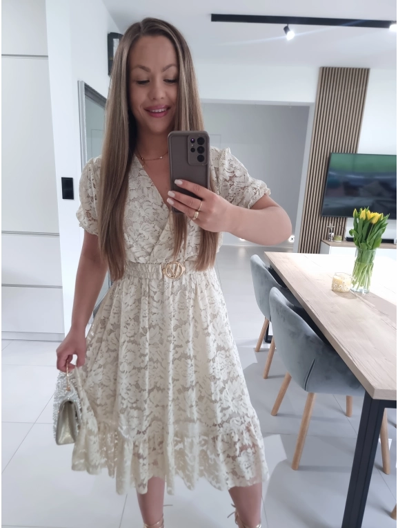 Sukienka GLAMOUR beż krem koronka L XL XXL