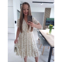Sukienka GLAMOUR beż krem koronka L XL XXL