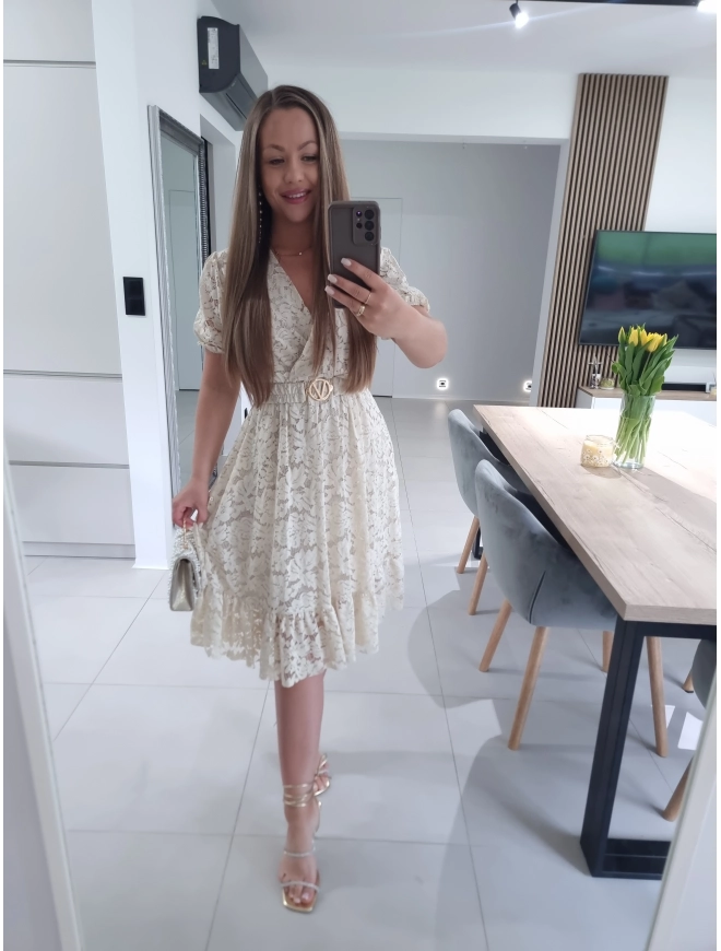 Sukienka GLAMOUR beż krem koronka L XL XXL