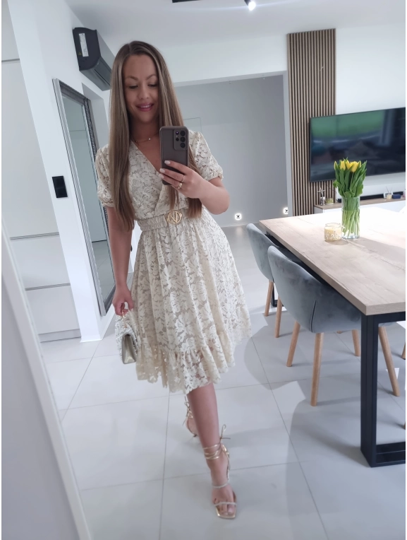 Sukienka GLAMOUR beż krem koronka L XL XXL