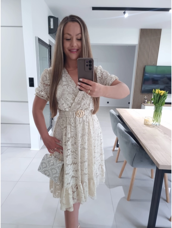 Sukienka GLAMOUR beż krem koronka L XL XXL