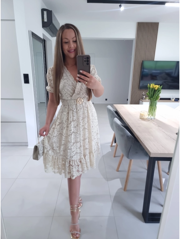 Sukienka GLAMOUR beż krem koronka L XL XXL
